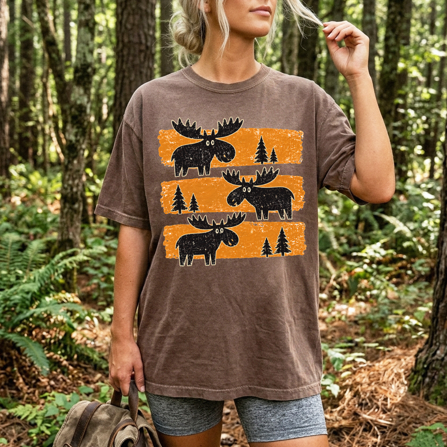 Moose And Pine Trees Stripes