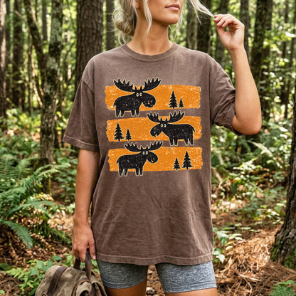 Moose And Pine Trees Stripes