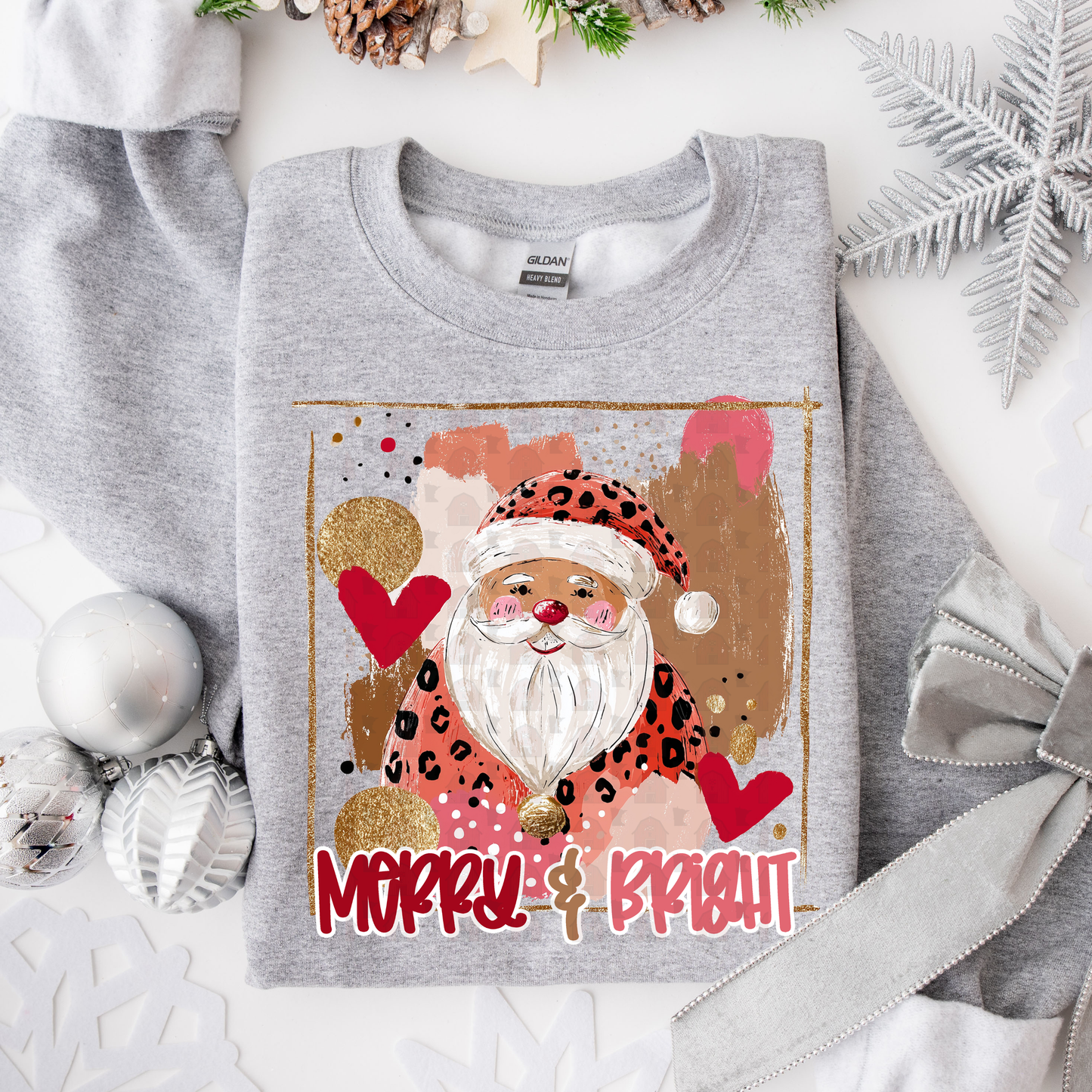 Painted Merry And Bright Santa With Hearts