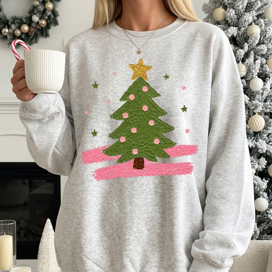 Painted Pink Stripes Christmas Tree