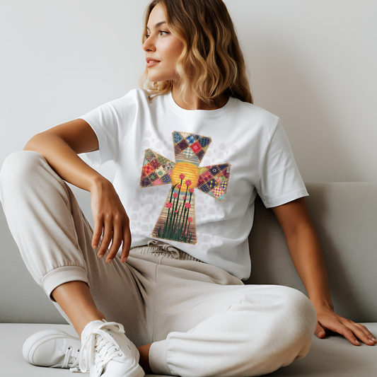 Patchwork Sun And Flowers Cross
