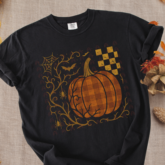Patterned Pumpkin With Bats And Spiders