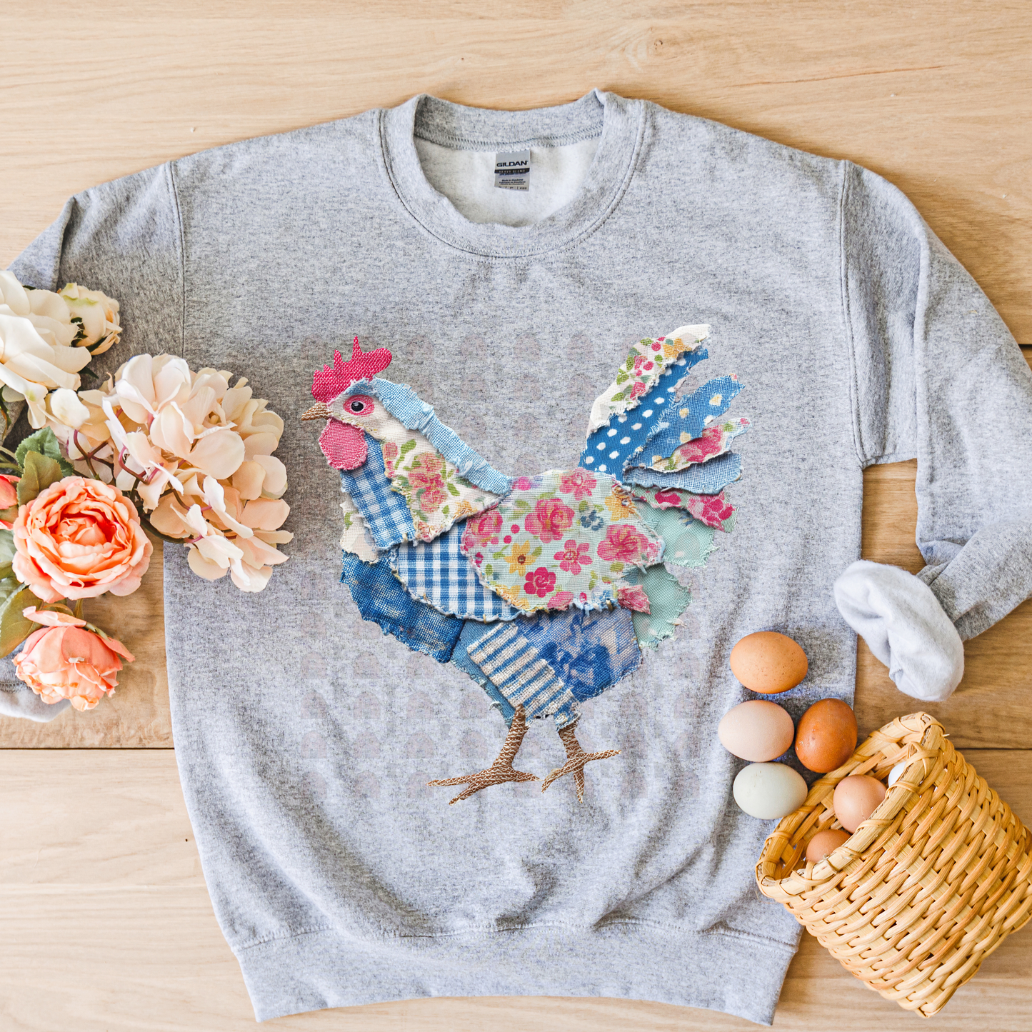 Pink And Blue Patchwork Chicken