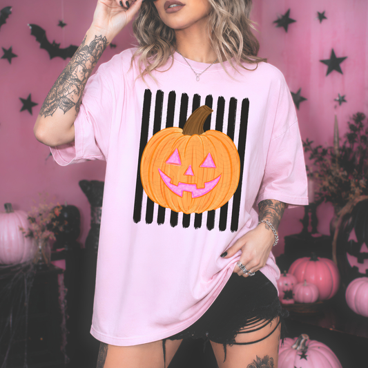 Pink Face Pumpkin Black Stripes