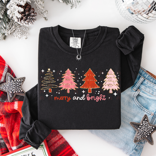 Pink Red Gold Merry And Bright Trees