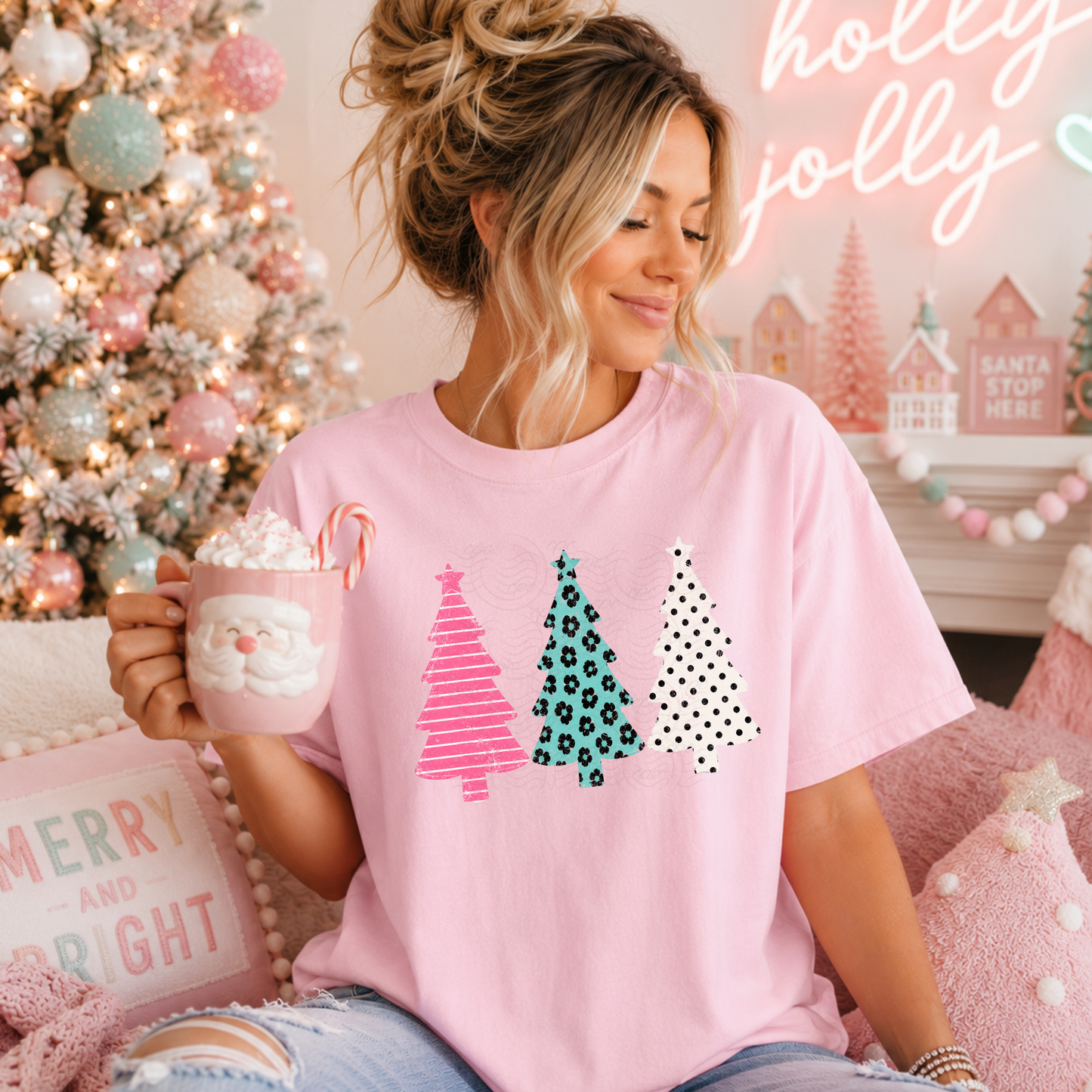 Pink Turq White Christmas Trees