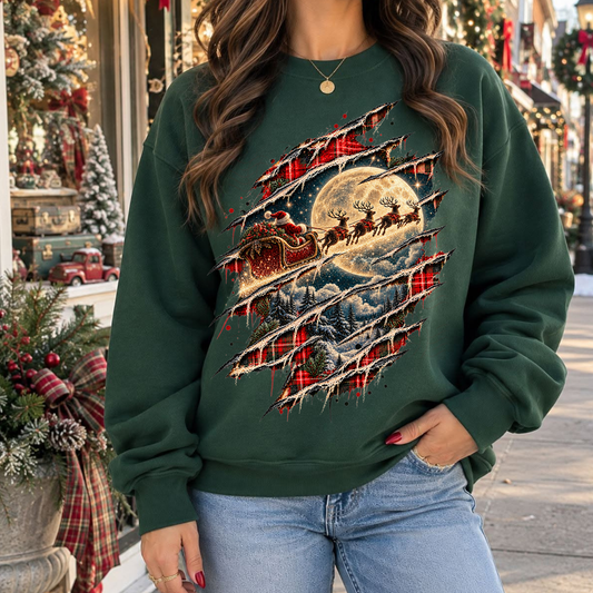 Plaid Torn Santa And Reindeer