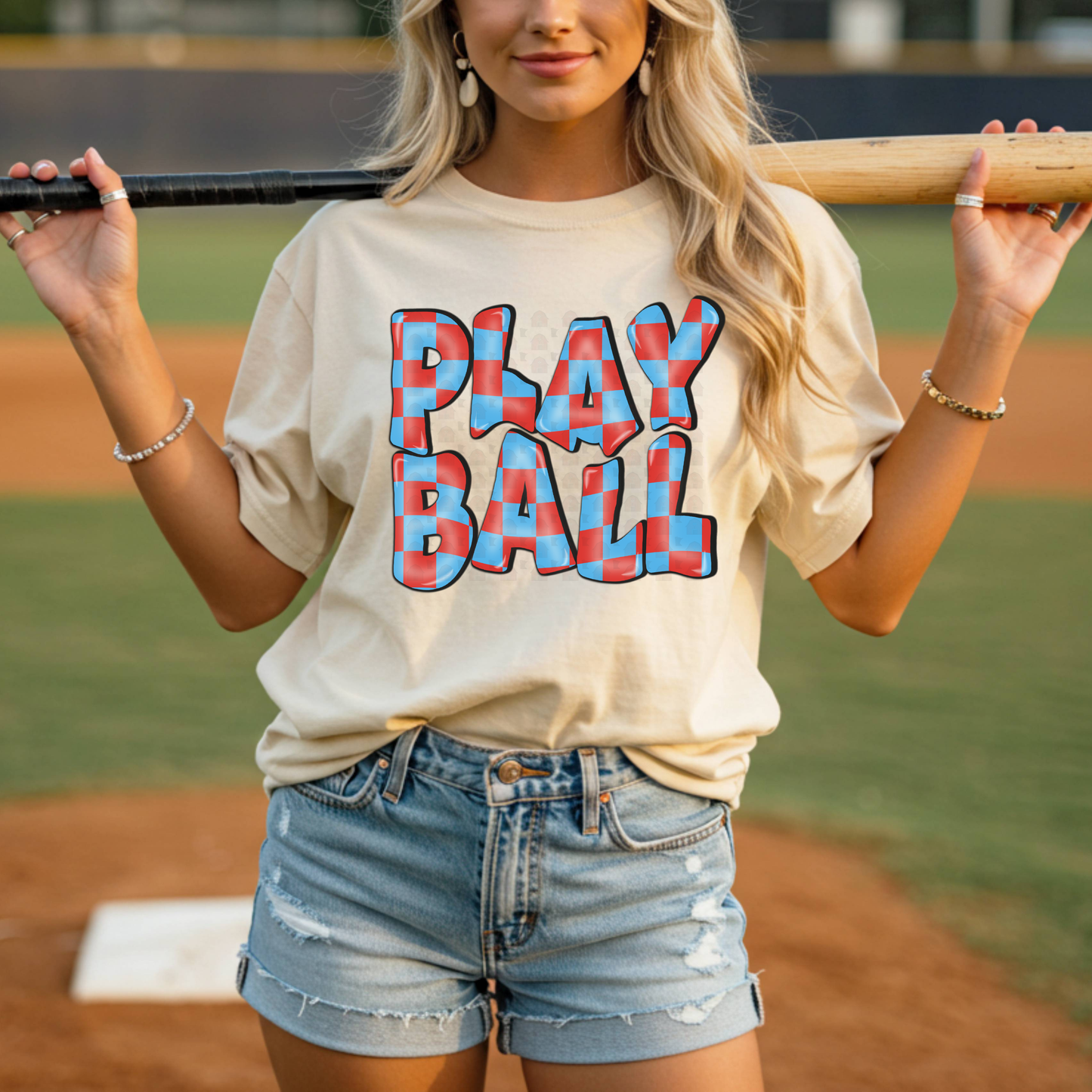Play Ball 3D Retro Wavy Checkered