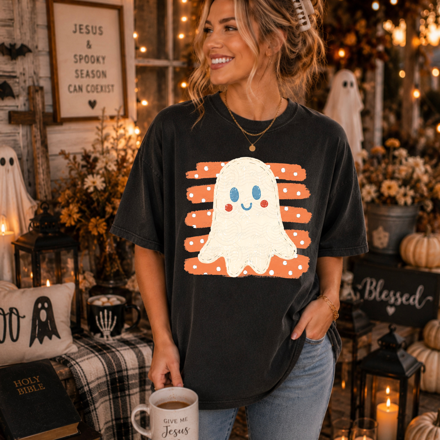 Polka Dot Stripes Cute Ghost