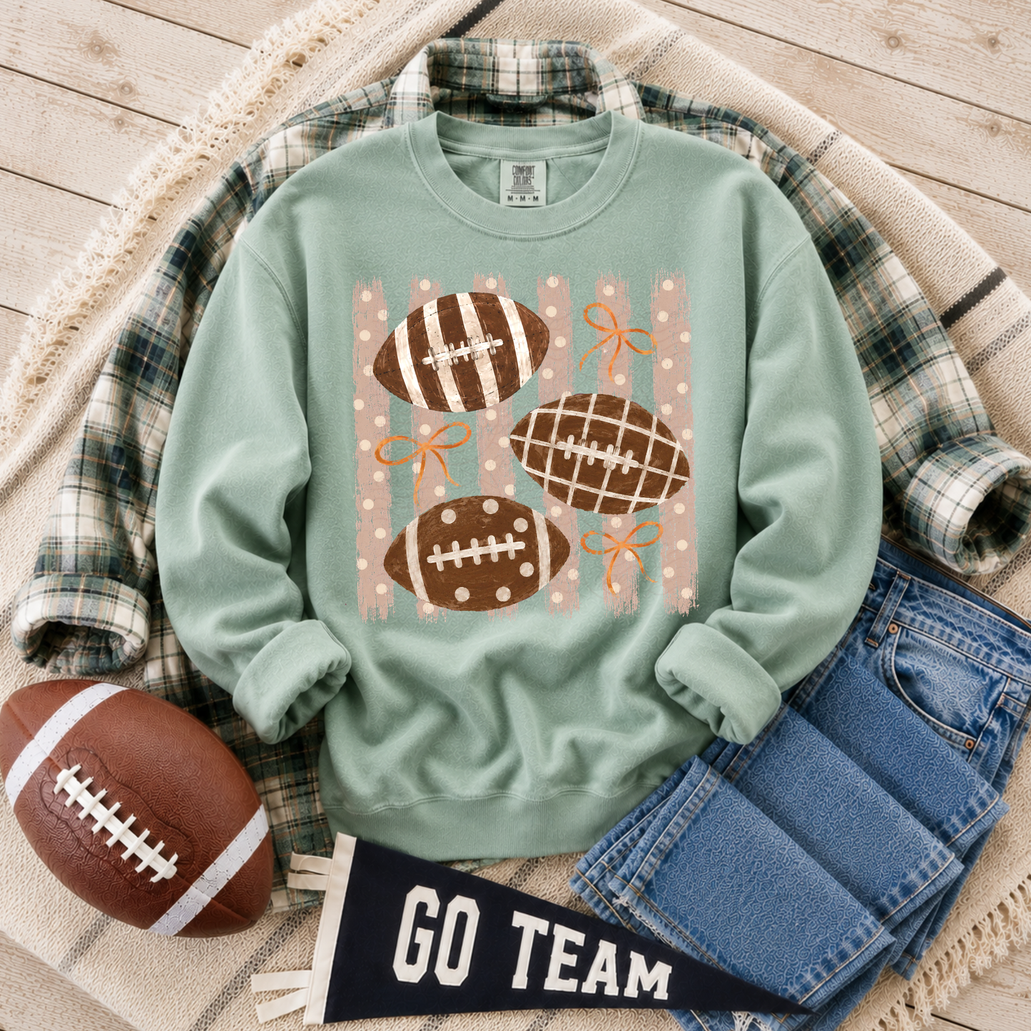 Polka Dot Stripes Footballs And Bows