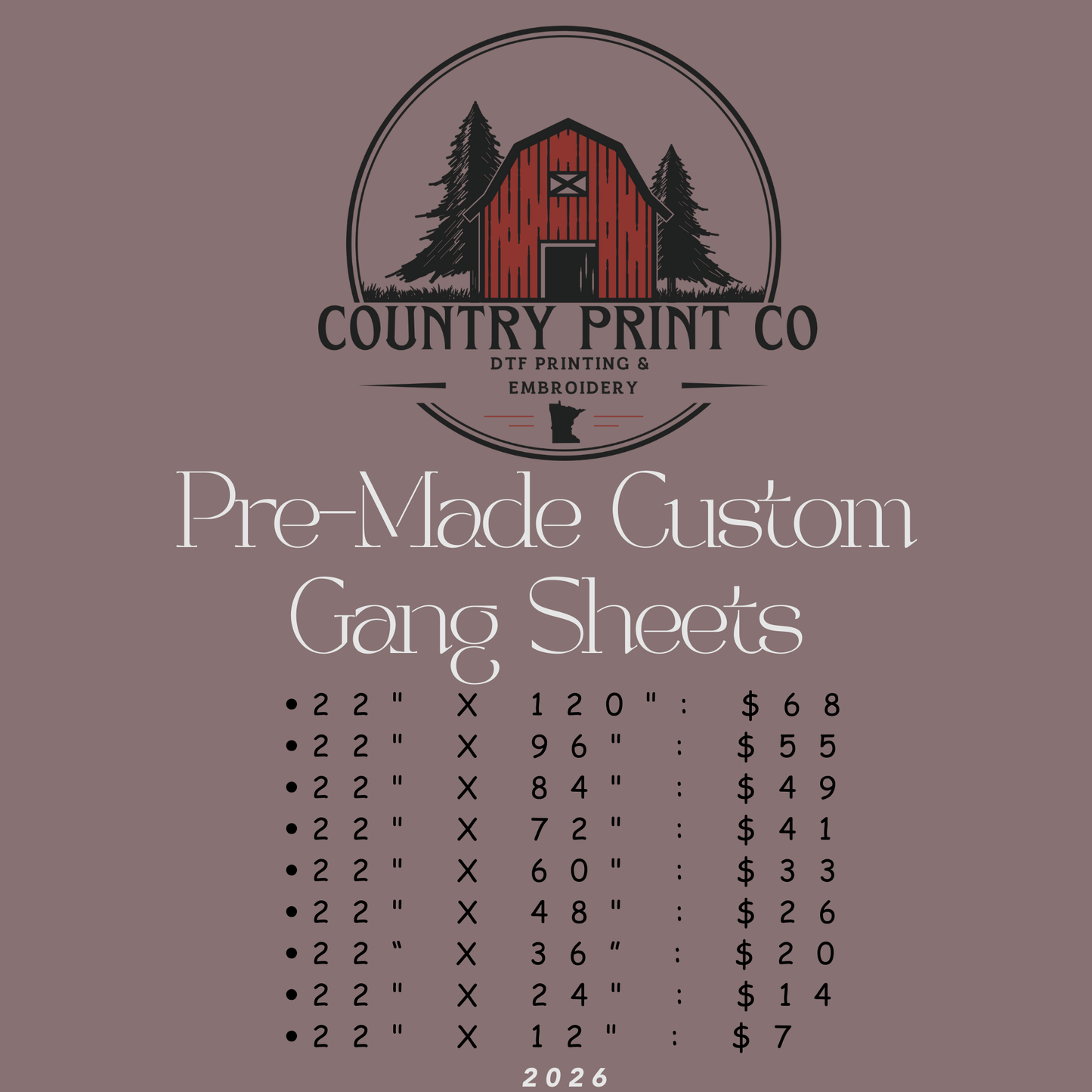 Pre-Made Custom DTF Gang Sheet
