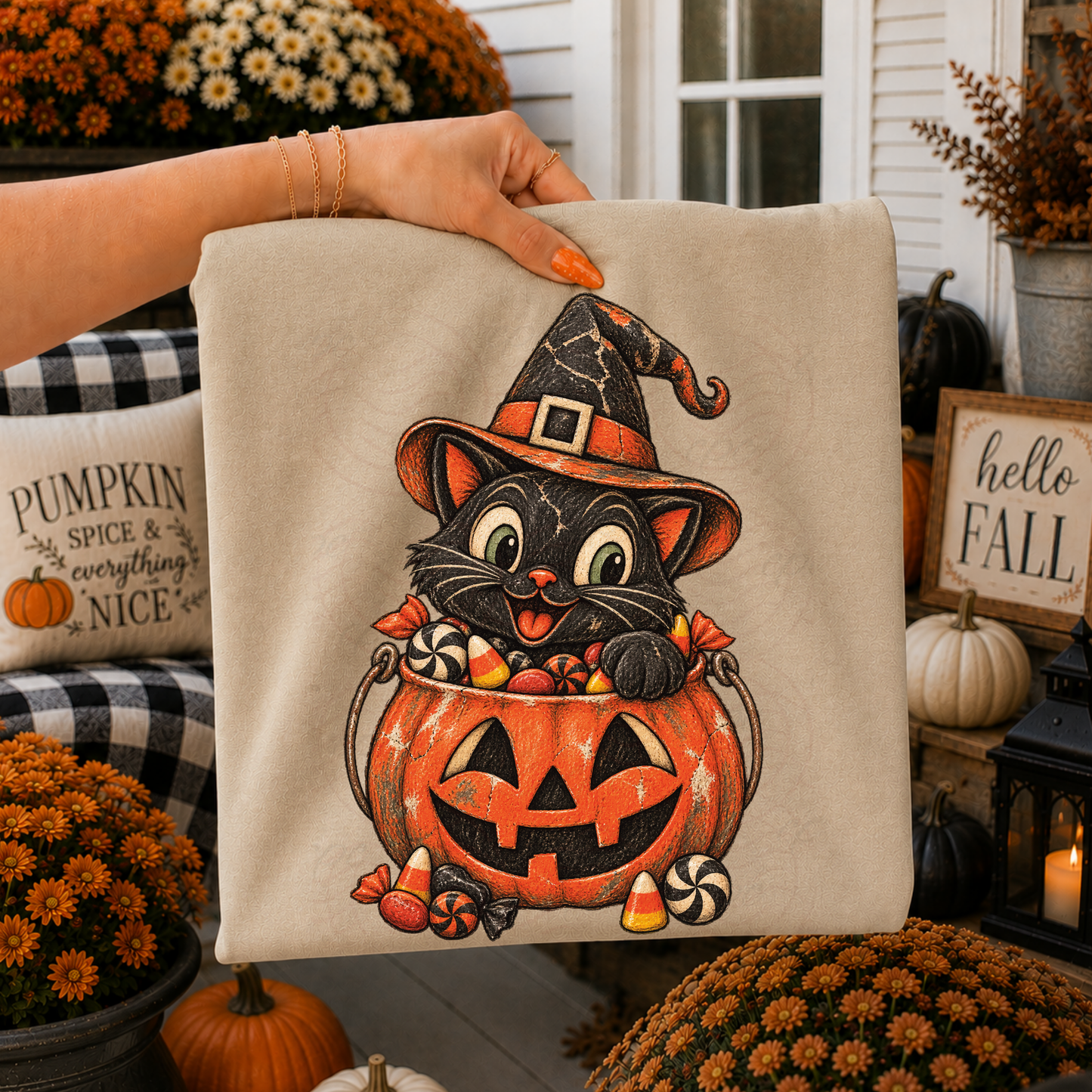 Pumpkin Candy Bucket And Cat