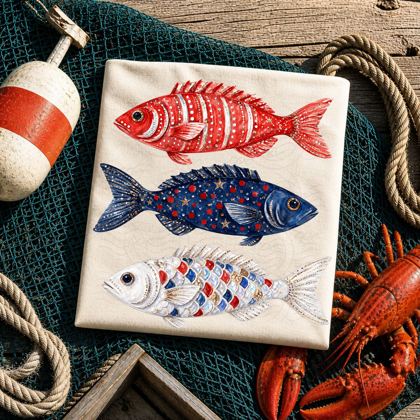 Red Blue White Fish
