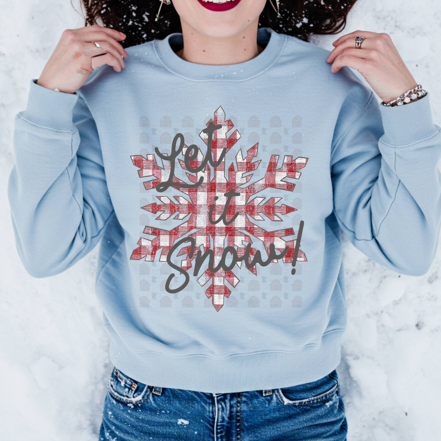 Red Plaid Snowflake Let It Snow