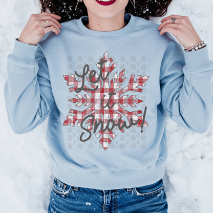 Red Plaid Snowflake Let It Snow