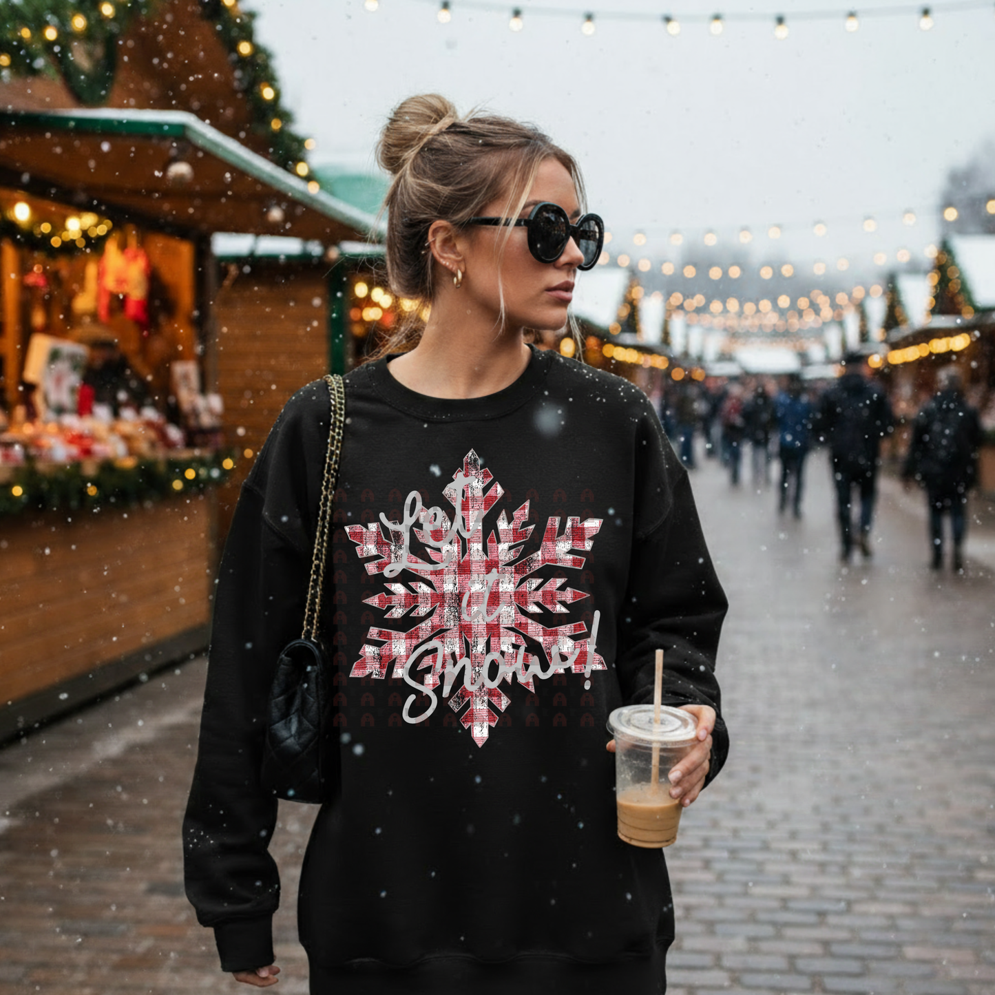 Red Plaid Snowflake Let It Snow