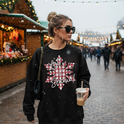 Red Plaid Snowflake Let It Snow