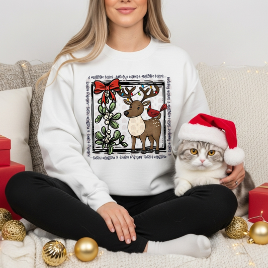 Reindeer Holiday Wishes And Mistletoe Kisses