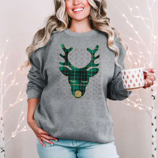 Rudolph Head Green Plaid And Gold