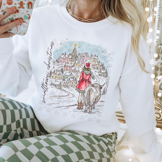 Sketched Girl And Cow Small Town Christmas