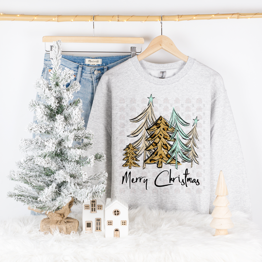 Sketched Trees Merry Christmas