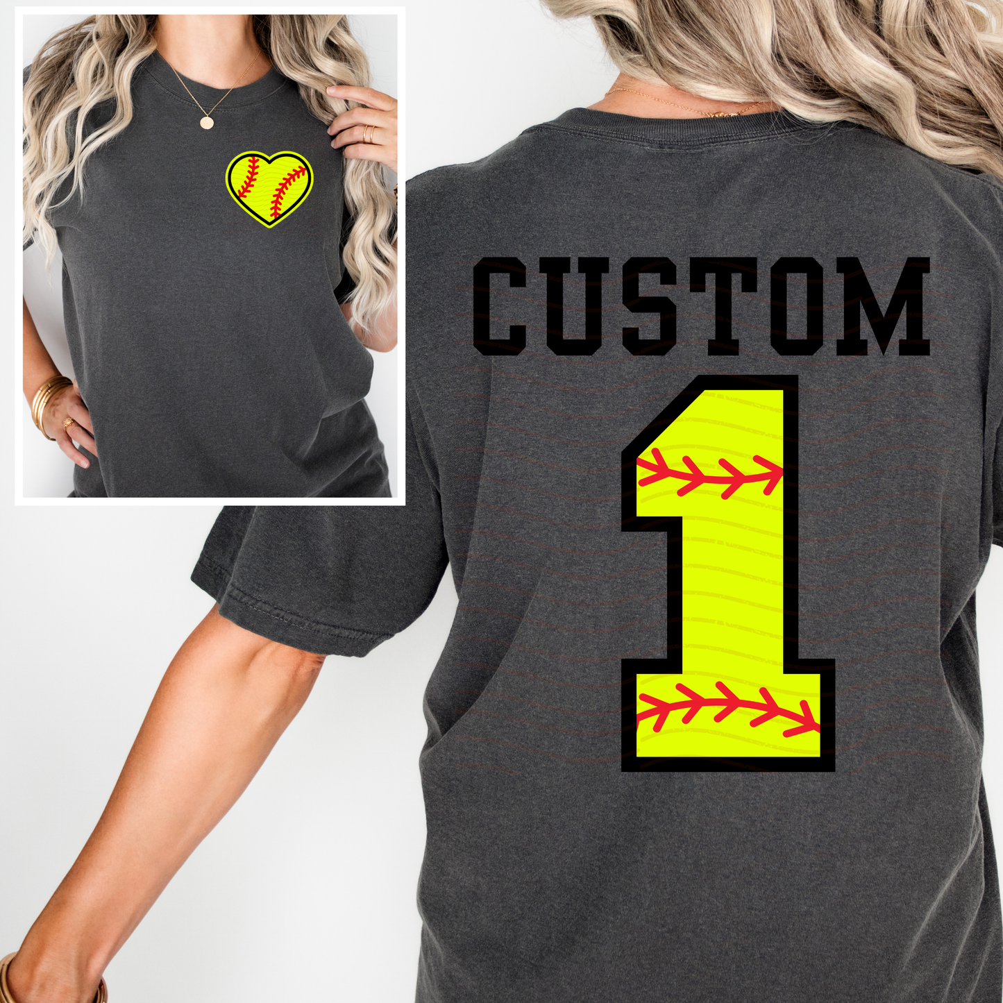 CUSTOMIZABLE - Softball Number Name And Heart