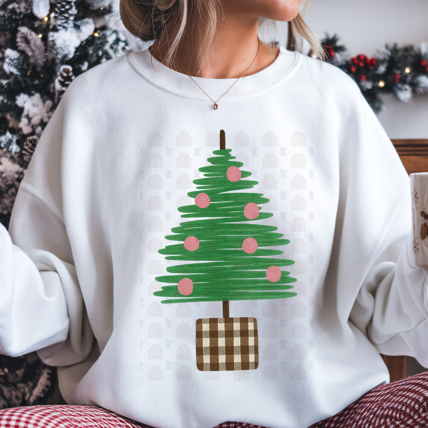 Squiggly Christmas Tree With Brown Check Base