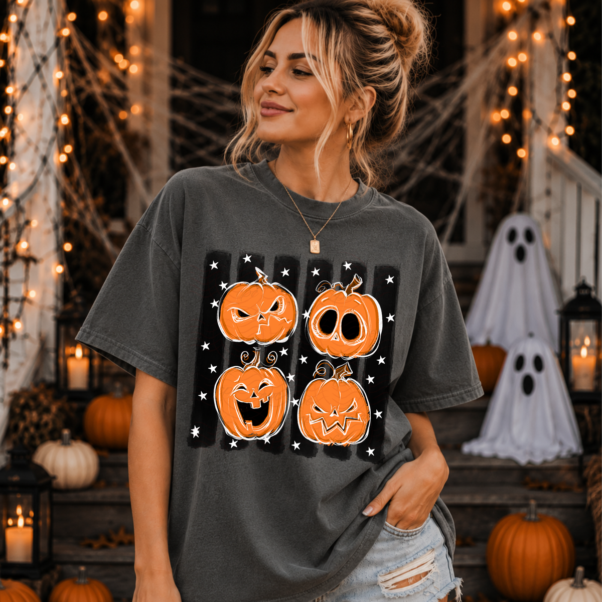 Stars Stripes Funny Pumpkin Faces