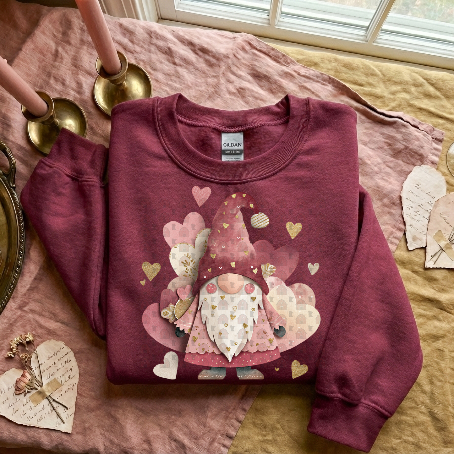 Valentine Shabby Chic Gnome Torn Paper