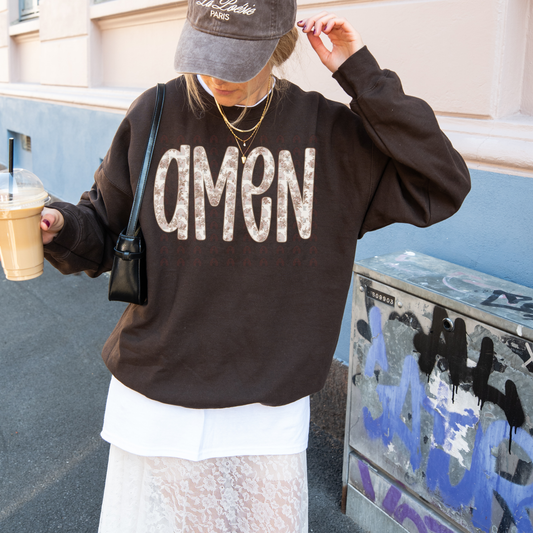 Vintage Brown Floral Amen