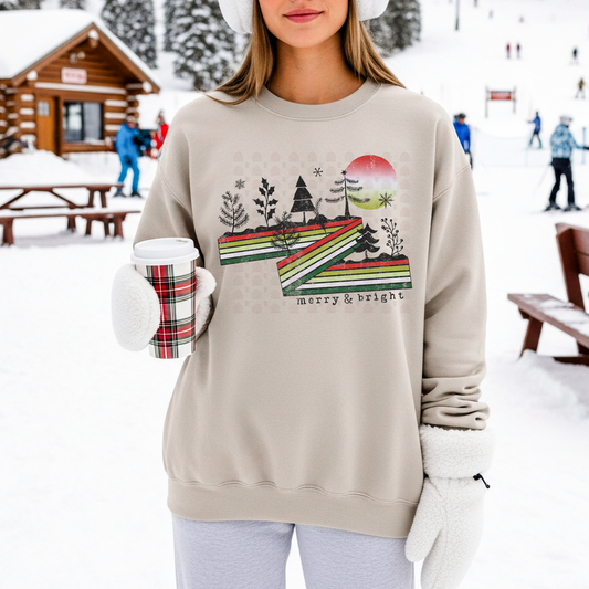 Vintage Striped Merry And Bright Trees