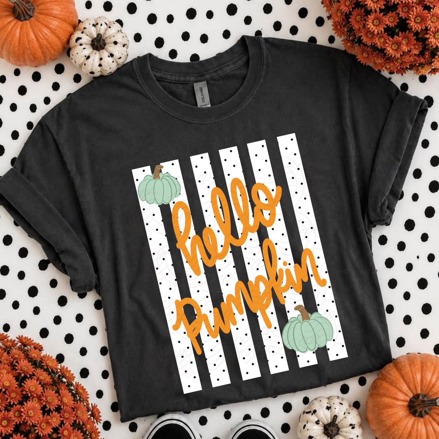 White Polka Dots Stripes Hello Pumpkin