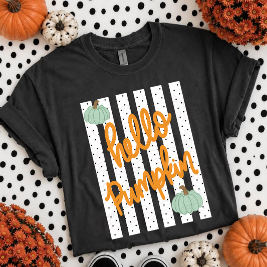 White Polka Dots Stripes Hello Pumpkin