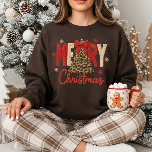 Yarn Leopard Tree With Bow Merry Christmas